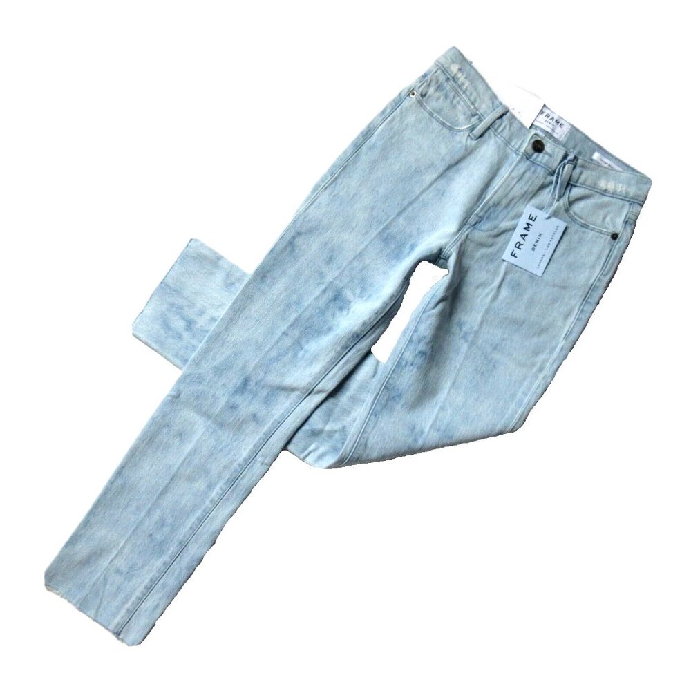 NWT Frame Le High Straight in Cloud Tie Dye Raw Hem Stretch Crop Jeans 24 - Picture 5 of 13